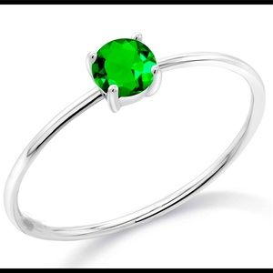10k white gold created emerald thin ring.